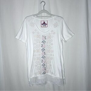 Johnny Was Embroidered Floral Lightweight Summer Top Cream Ivory - L